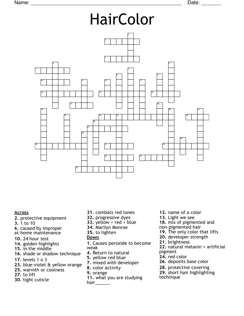 Learn Hair Color Terms with This Fun Crossword Puzzle