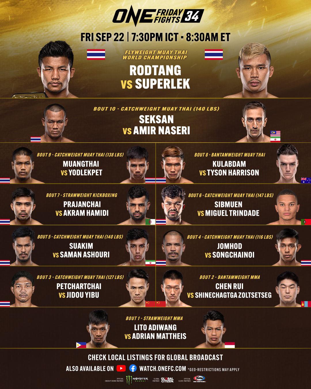 Rodtang vs Superlek: Full Fight Card for ONE Championship (See Who Else Is Fighting)