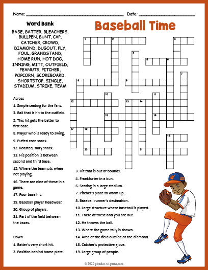 Fun with Baseball Positions Crossword: The Best Way to Learn The Baseball Field.